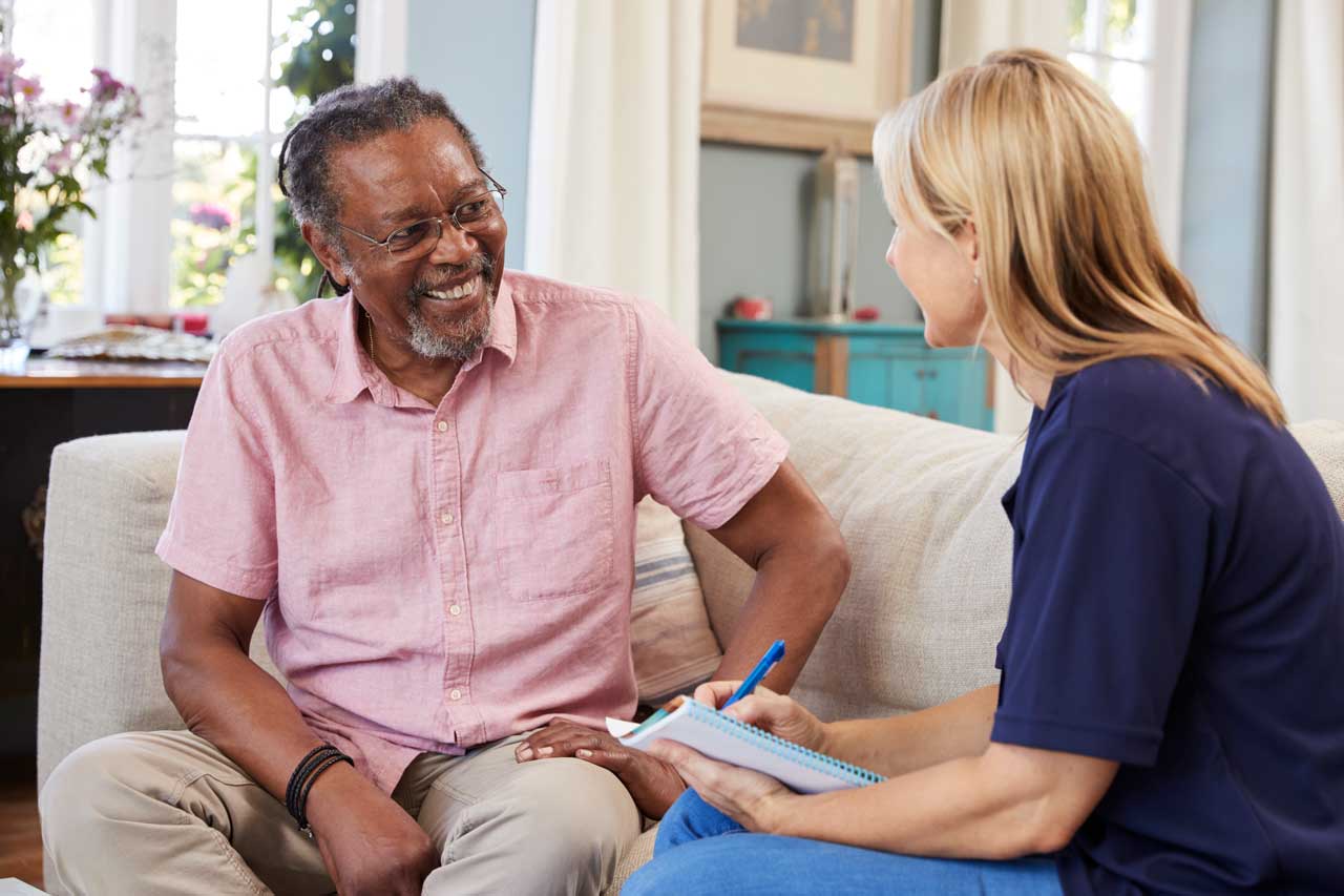 client talking with patient